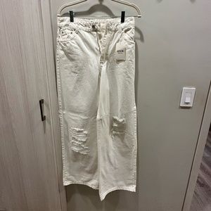 Bershka White ripped wide leg jeans